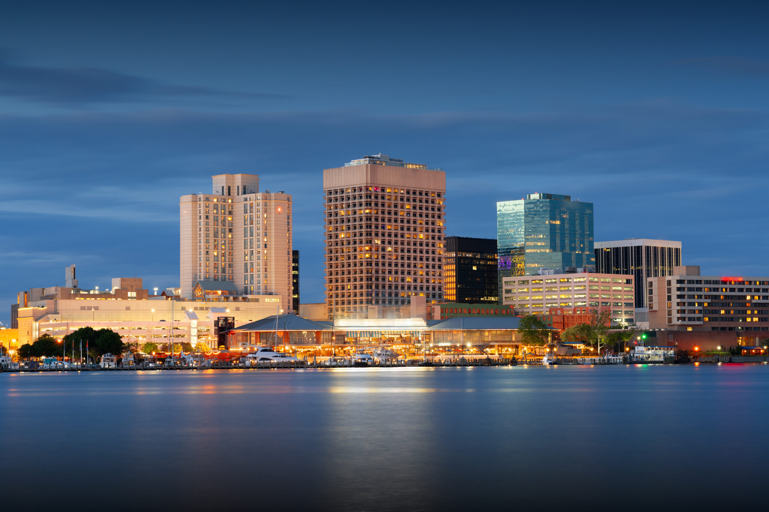 Norfolk Virginia cityscape on the Chesapeake Bay