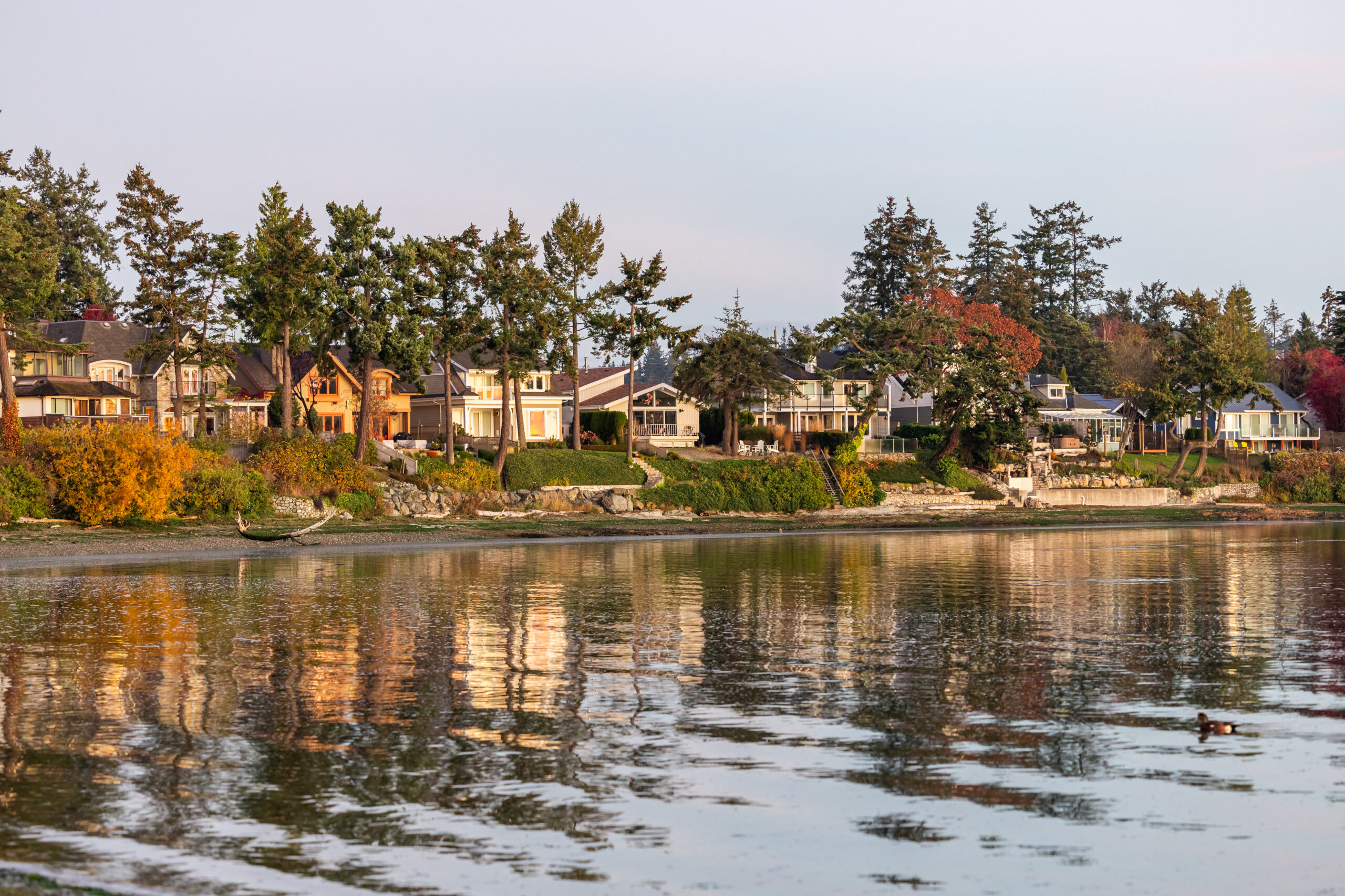 Alanton waterfront homes at sunset